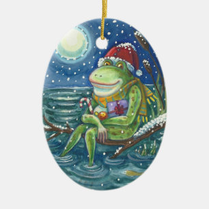 FROG SANTA AUF LOG HOLIDAY CHRISTMAS ORNAMENT Vers