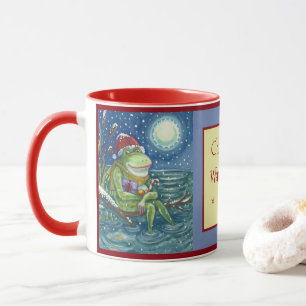FROG SANTA AUF LOG, URLAUB TIERCHRISTMAS TASSE