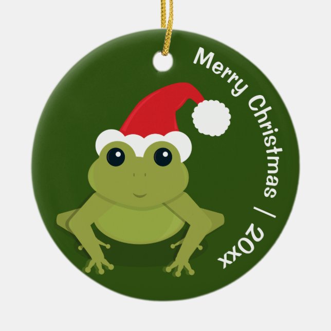 Frog Santa Merry Christmas Keramik Ornament (Vorne)