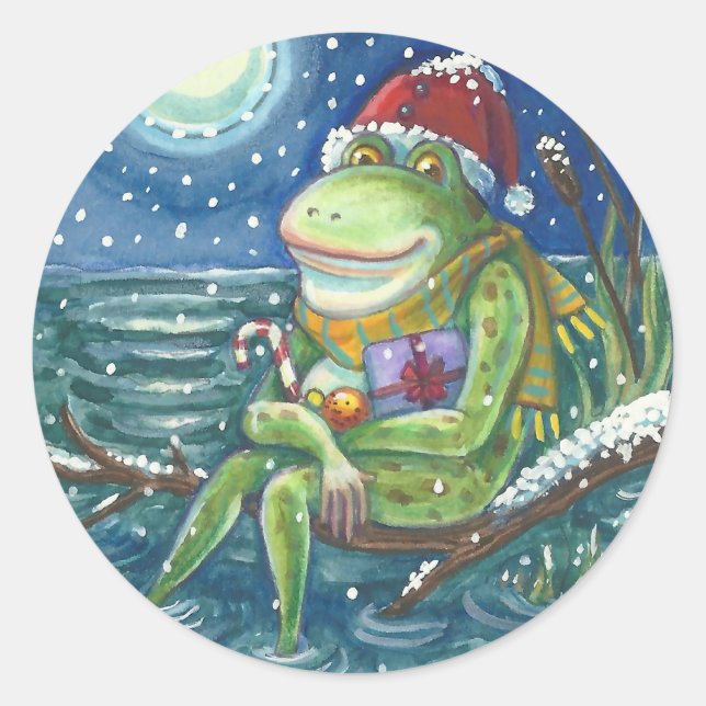 FROG SANTA ON LOG, HOLLIDAY CHRISTMAS STICKERS RUN (Vorderseite)