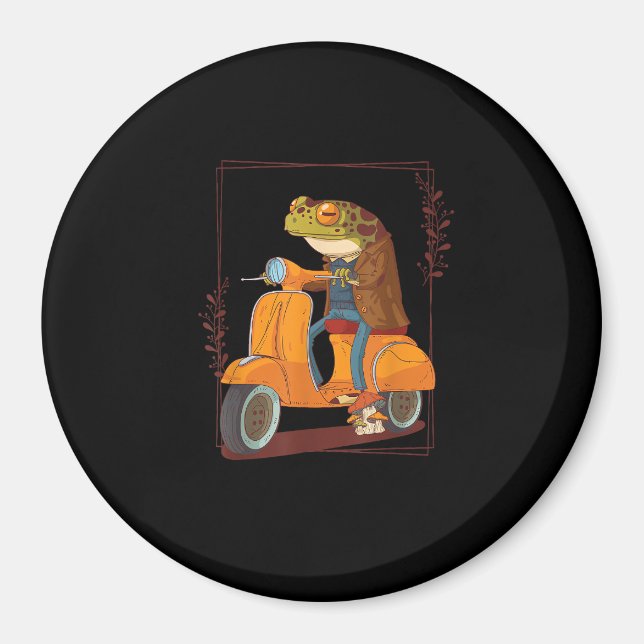 Frog Scooter Mushroom Goblincore Academia Magnet (Vorne)