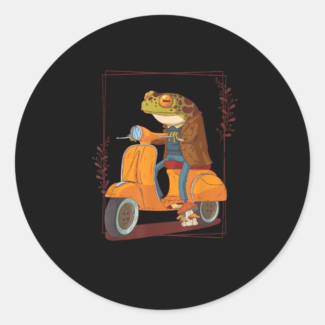 Frog Scooter Mushroom Goblincore Academia Runder Aufkleber (Vorderseite)