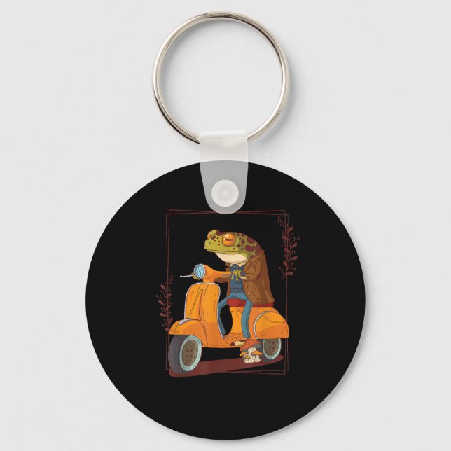 Frog Scooter Mushroom Goblincore Academia Schlüsselanhänger (Vorderseite)