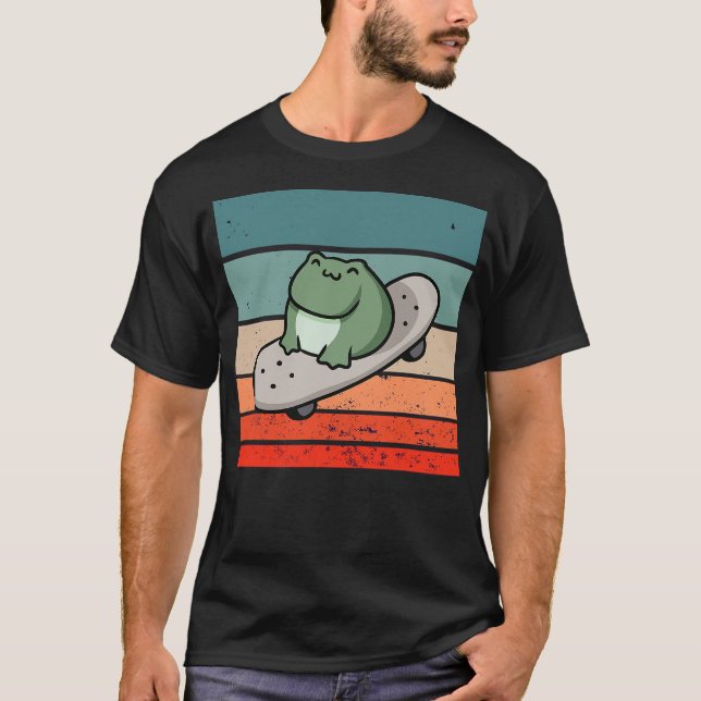 Frog skateboard cartoon chubby happy expression am T-Shirt (Vorderseite)
