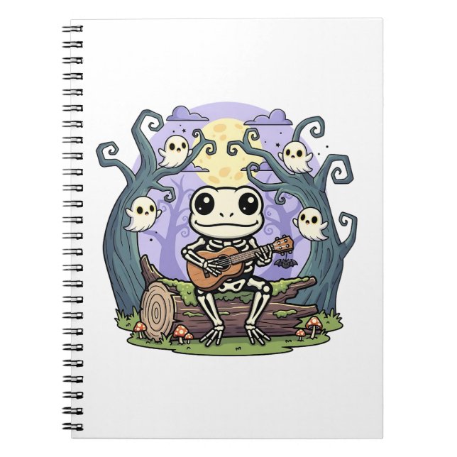 Frog Skeleton Playing Ukulele with Ghosts Notizblock (Vorderseite)