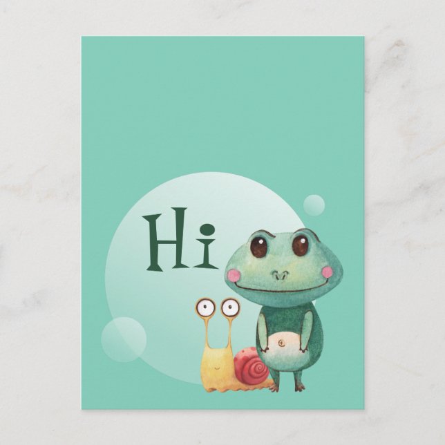 Frog Snail Friendly Animals Funny Hi Gruß Postkarte (Vorderseite)