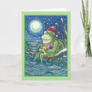 FROG SUR LE JOURNAL AMUSANT NOËL GREETING CARTE VE