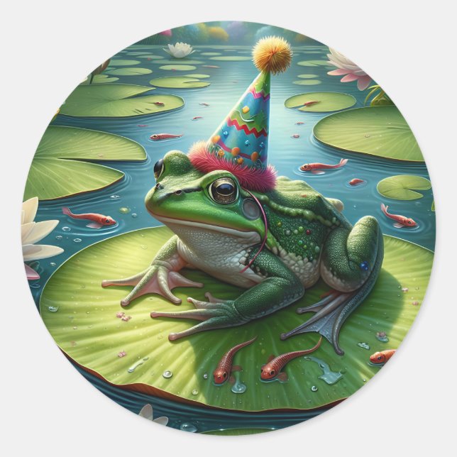 Frog Themed Birthday Runder Aufkleber (Vorderseite)
