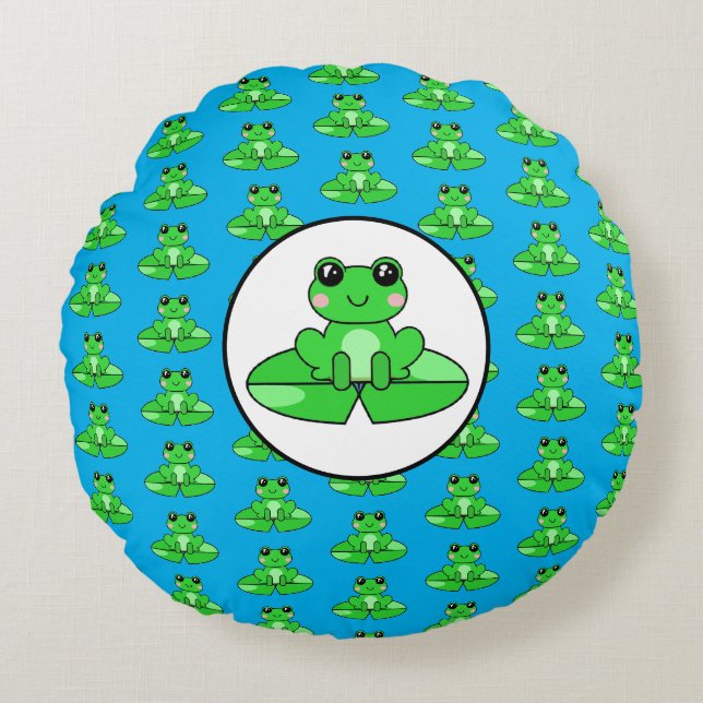 Frog Themed Rundes Kissen (Vorderseite)