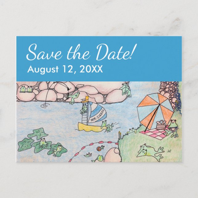 Frog Treehouse Save the Date Postcard, Custom rv Ankündigungspostkarte (Vorderseite)
