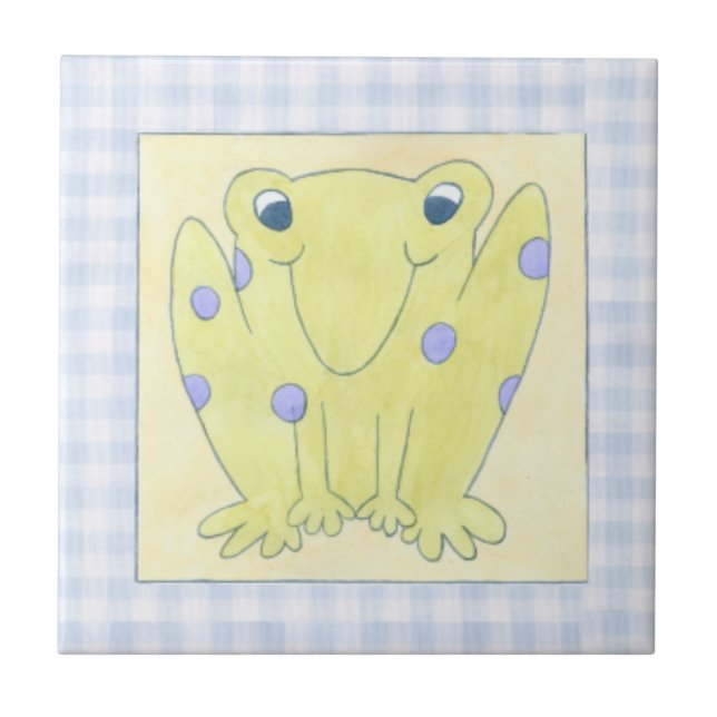 Frog Trio über Gingham Cloth Fliese (Vorderseite)