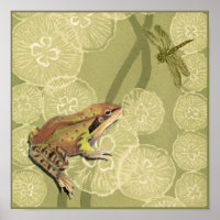 Frog und Dragonfly auf Water Lilies