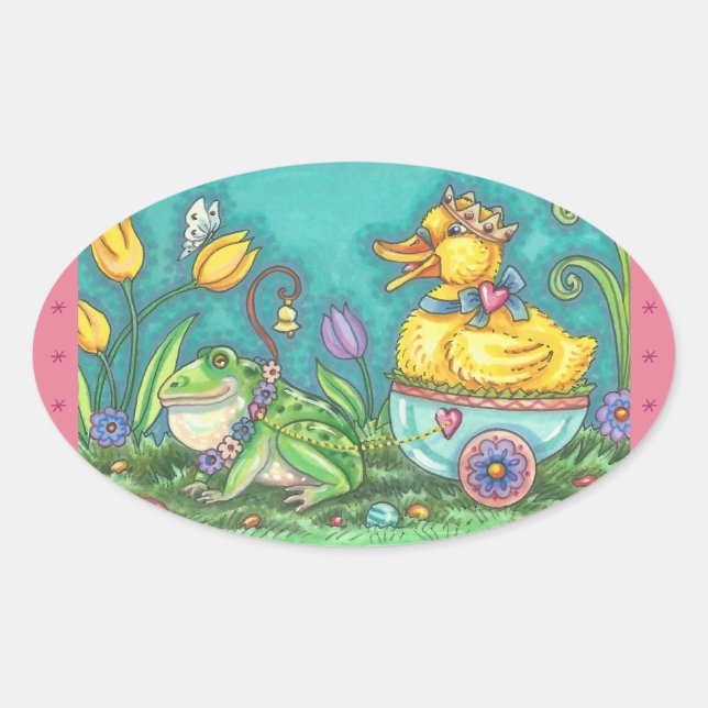 FROG UND DUCK OASTER EASTER-EISER-Oval Ovaler Aufkleber (Vorderseite)