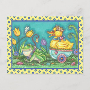 FROG UND TROCKENPRINZ. WHIMSICAL EASTER POSTCARD POSTKARTE