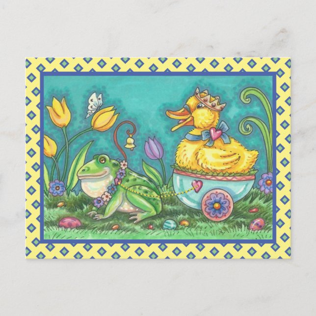 FROG UND TROCKENPRINZ. WHIMSICAL EASTER POSTCARD POSTKARTE (Vorderseite)