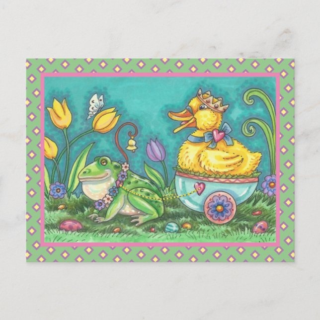 FROG UND TROCKENPRINZ. WHIMSICAL EASTER POSTCARD POSTKARTE (Vorderseite)