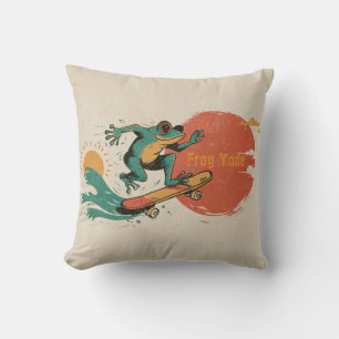 Frog Vibes – Retro Surf Skate Frosch Art Kissen
