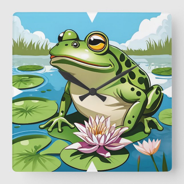 Frog Wall Clock Quadratische Wanduhr (Vorderseite)