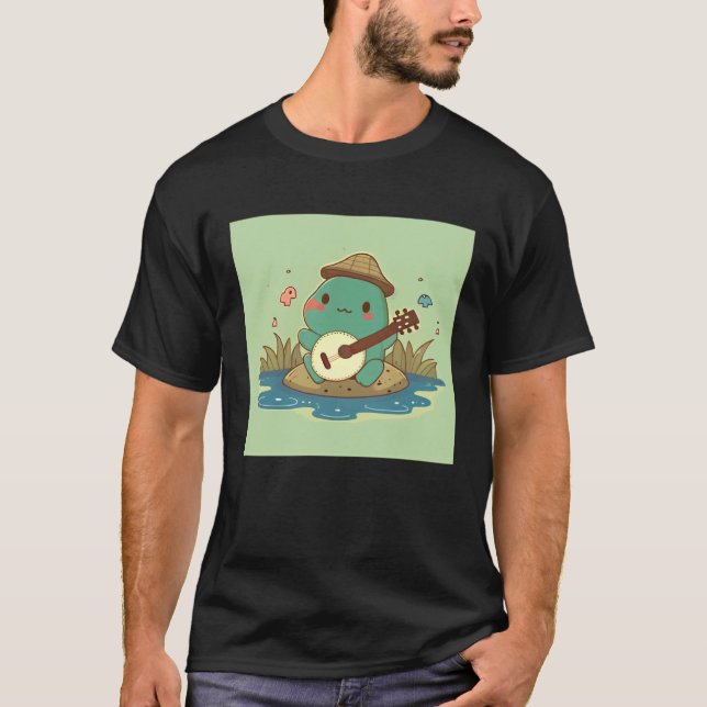 Frog wearing cute hat playing banjo in pond with b T-Shirt (Vorderseite)