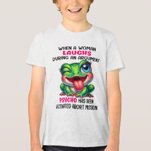 Frog, wenn eine Frau lacht während eines Streites Tri-Blend Shirt