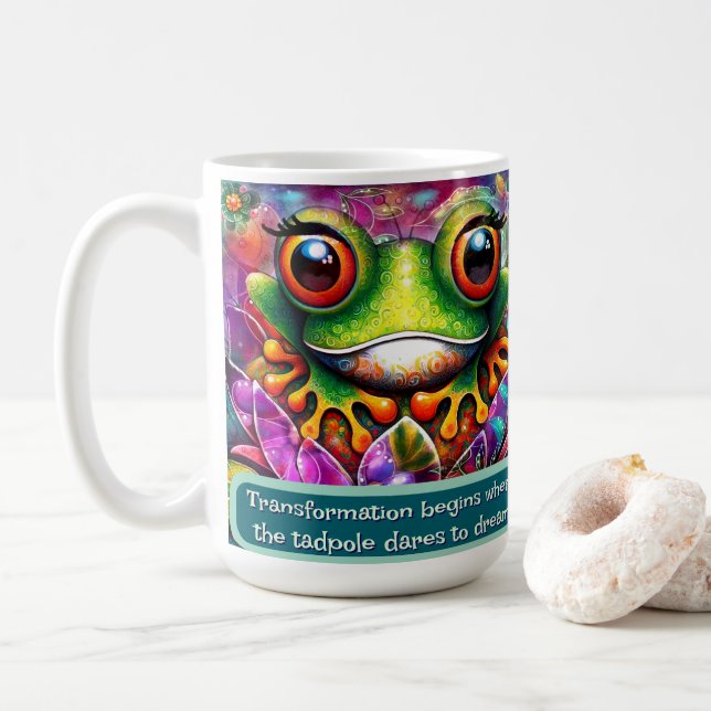 Frog Whimsical Abstract Art Floral Personalized Kaffeetasse (Mit Donut)