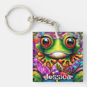 Frog Whimsical Art Abstrait Floral Personnalisé