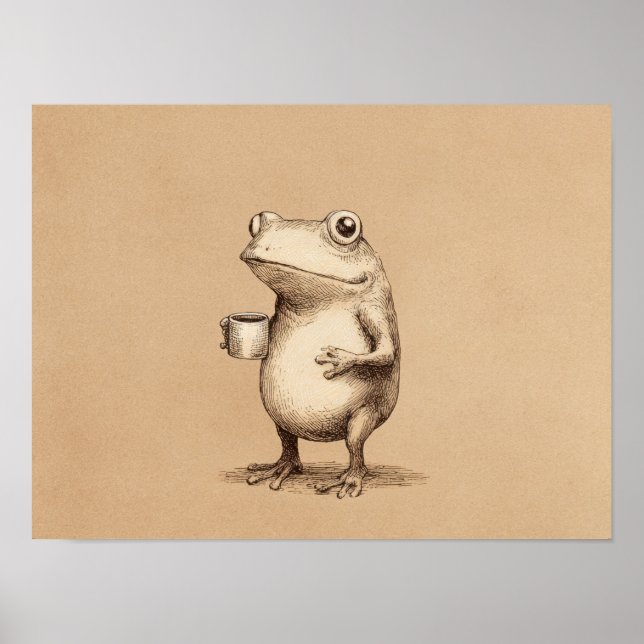 Frog with Coffee – Whimsical Vintage Animal Poster (Vorne)