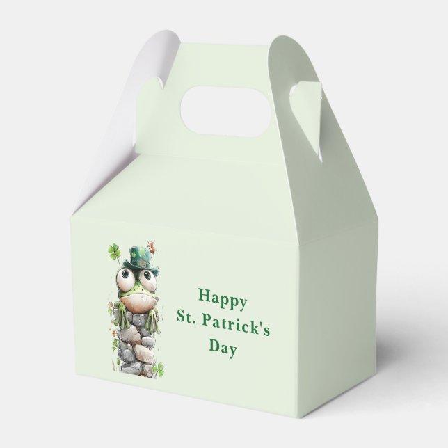 Frog with Green Hat and Shamrock Cute Geschenkschachtel (Vorderseite)