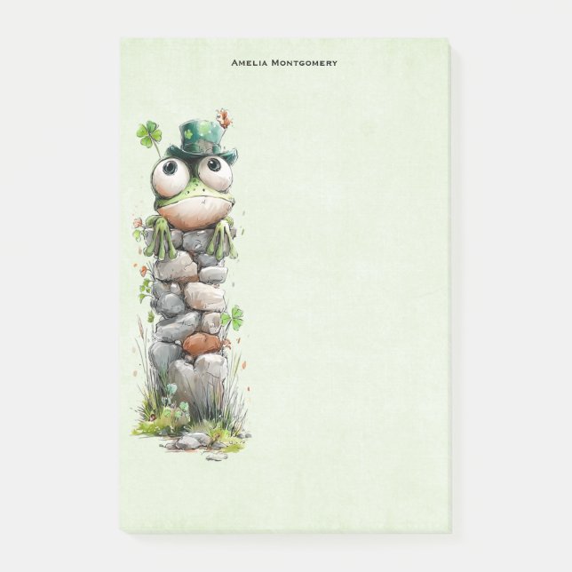 Frog with Green Hat and Shamrock Cute Post-it Klebezettel (Vorderseite)