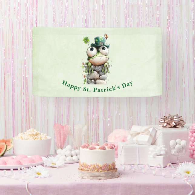 Frog with Green Hat and Shamrock St. Patrick's Day Banner (Party)