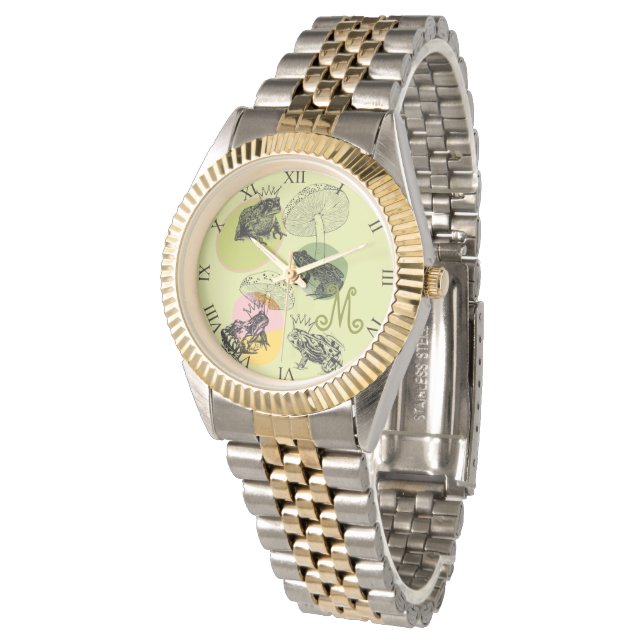 Frogcore und Mushrooms Lover Ästhetische Monogramm Armbanduhr (Schrägansicht)