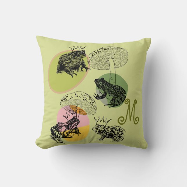Frogcore und Mushrooms Lover Ästhetische Monogramm Kissen (Vorderseite)