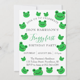 Froggy First Birthday Party Croaking Amphibien Einladung