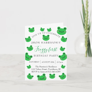 Froggy First Birthday Party Croaking Amphibien Einladung