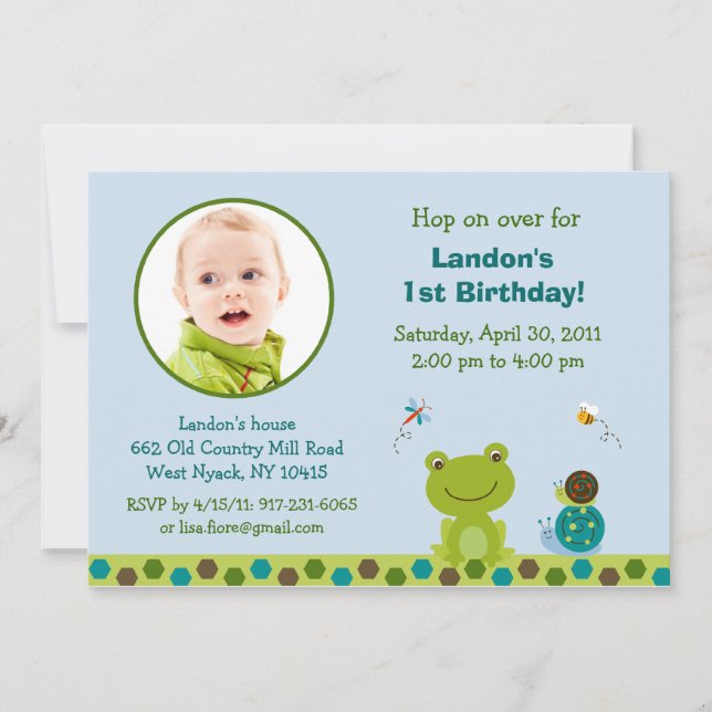 Froggy Frog Snail Boys Photo Birthday Invitation Einladung (Vorderseite)