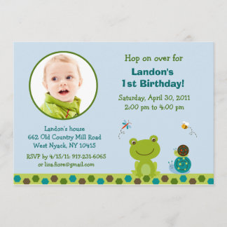 Froggy Frog Snail Boys Photo Birthday Invitation Einladung