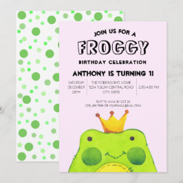 Froggy Geburtstagsjunge Prinz First Party niedlich Einladung