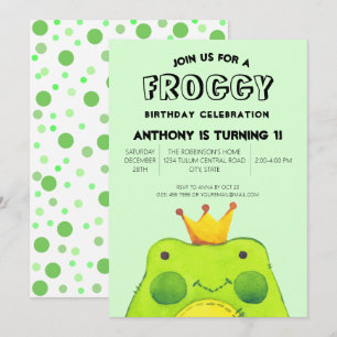 Froggy Geburtstagsjunge Prinz First Party niedlich Einladung