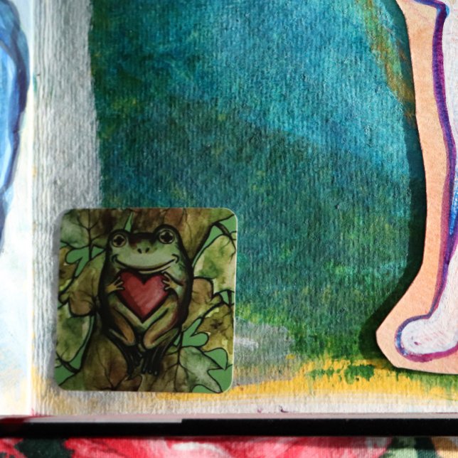 Froggy Liebhaber Kunst Spaß Frösche und Herz Quadratischer Aufkleber (Von Creator hochgeladen)