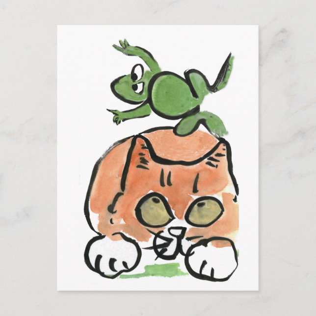 Froggy springt über das Kätzchen Postkarte (Vorderseite)