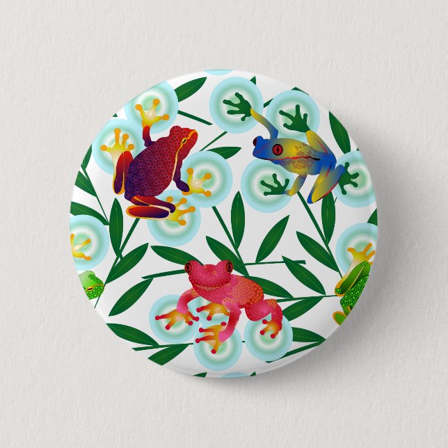 Frogs Bamboo Bubbles Rainforest Dschungel Whimsica Button (Vorderseite)
