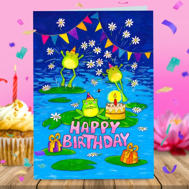 Frogs Happy Birthday Grußkarte Feiertagskarte (Von Creator hochgeladen)