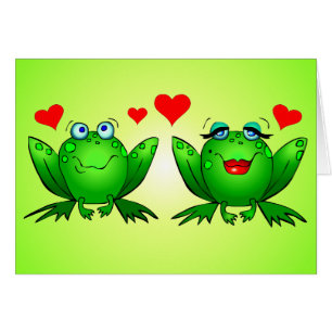 Frogs Love Cartoon Hearts Vert Blanc