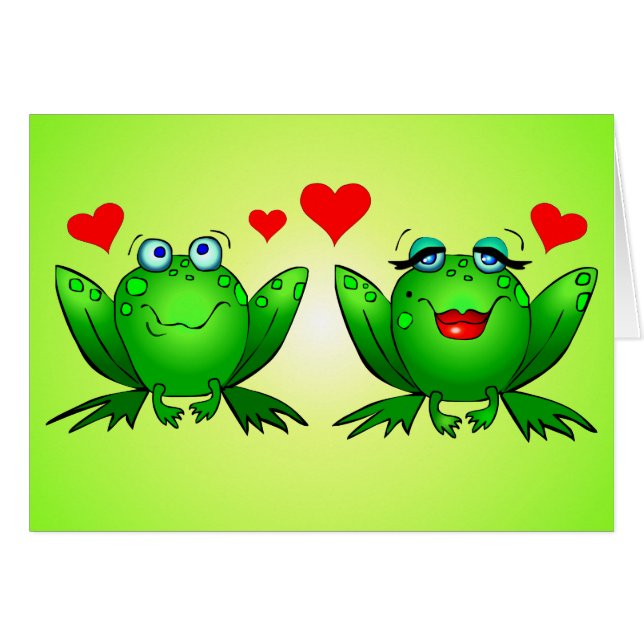 Frogs Love Cartoon Hearts Vert Blanc (Devant horizontal)