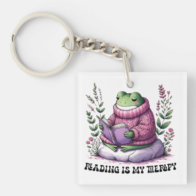 Frogy Reading ist meine Therapie Schlüsselanhänger (Vorderseite)