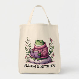 Frogy Reading ist meine Therapie Tragetasche
