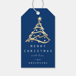 froh, um Holiday Golden Christmas Tree Navy zu nen Geschenkanhänger