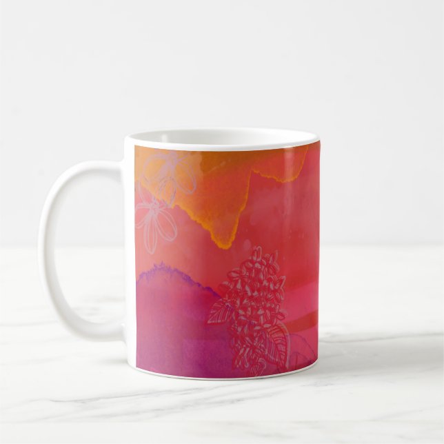 Froh und hell, bunte Mixed-Media-Kunst Kaffeetasse (Links)