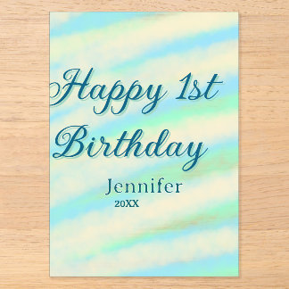 Frohe 1. Geburtstag Kinder baby blau grün Pastell Acryleinladungen
