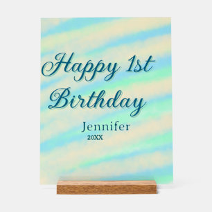 Frohe 1. Geburtstag Kinder baby blau grün pastell Acrylschild